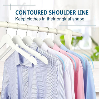 TOPIA HANGER White Wooden Hangers 10 Pack, 0.28 inch Slim Wood Clothes Hanger with Flat Design and Smooth Notches, Lightweight&Durable Space Saving Hangers for Shirt, Coat, Camisole-CT29W