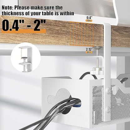Under Desk Cable Management Tray 24.8", Quszmd Cable Organizer No Drill, Standing Cord Organizer and Wire Management Tray - No Damage to Desk, White