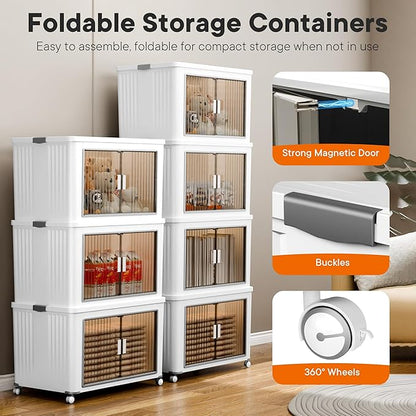 4 Tier 432 Qt Storage Bins with Lids - Stackable Storage Bins, Large Plastic Storage Boxes for Toy, Closet, Open Front Storage Bin with Wheels Suitable for Garage, Bedroom, Living Room, Camping