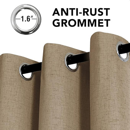 H.VERSAILTEX Linen Curtains 100% Blackout Curtains for Bedroom 63 inch Long Full Light Blocking Nature Linen Blended Window Curtains for Living Room Nickel Grommet (2 Panels, Heathered Macchiato)