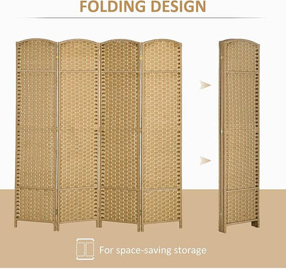 HOMCOM Room Divider, 4 Panel Folding Privacy Screen, 5.6' Tall Freestanding Wall Partition for Home Office, Bedroom, Nature Wood