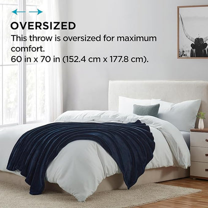 Brookstone Nap Plush Throw Blanket for Couch | Warm & Super Soft Blanket with Unmatched Heavy, Dense, and Ultra-Comfy Throw | Luxurious Drape, Cozying Up on a Sofa, Chair | Blue