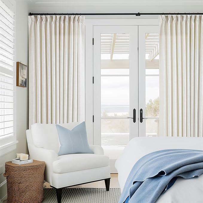 Cream Ivory Extra Wide Pinch Pleat Linen Curtains 84 Inches Long for Living Room Sliding Glass Door 70 Inch Wide Curtain Memory Trained Pleated Drape with Hooks Rings 70x84 Large Window Curtain