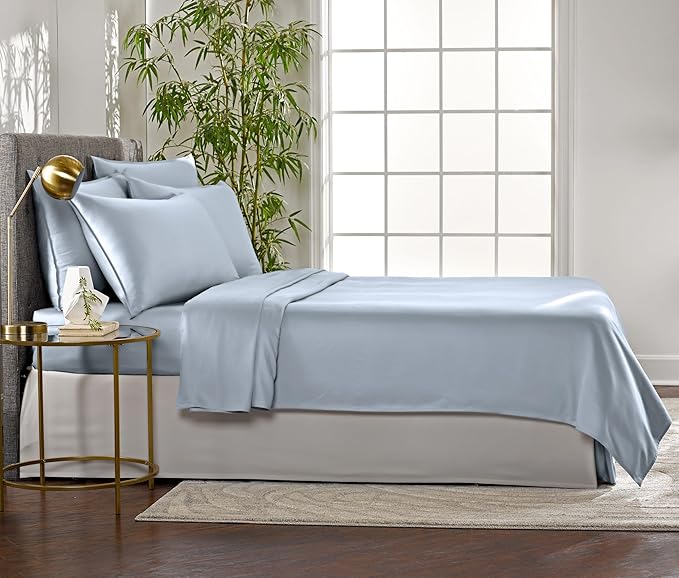 Pure Bamboo King Sheets, Genuine 100% Organic Viscose Derived from Bamboo Bed Sheet Set, Luxuriously Soft & Cooling, Double Stitching, 2 Year Quality Promise (King, Sterling Blue)