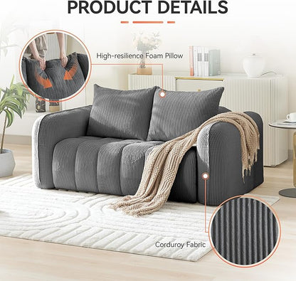 Corduroy Boneless Living Room Sets, Modern Upholstered Loveseat with 2 Signle Sofa Chairs, Comfy Deep Seat Cloud Sofa Couch Sets for Living Room, Grey