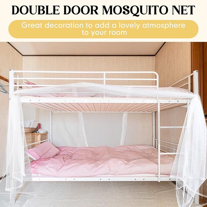 4 Corners Mosquito Net for Mosquiteros para Camas Bed Canopies Netting Bed Drapes Rectangular Mosquito Mesh for Camping Home Outdoor Travel(White B,L75 X W71 X H79 Inch,2 Opening)