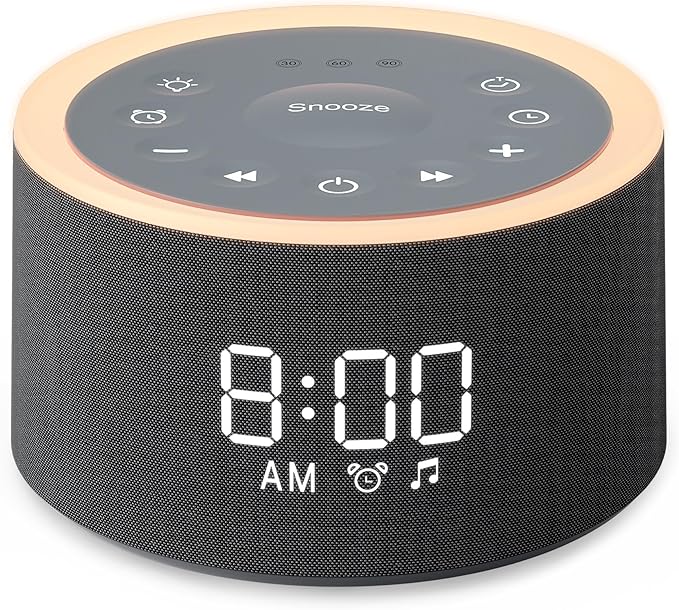 Dreamegg D1+ Sound Machine & Alarm Clock - Sound Machine for Sleep, White Noise Machine with 29 Soothing Sounds, Night Light, 0-100% Dimmable, White Noise Alarm Clock for Bedrooms Adults Baby, Black
