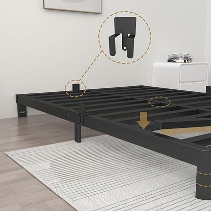 ITIMIDI 4 Inch King Size Bed Frame with Metal Gaskets, Platform Bed Frame No Box Spring Needed, Heavy Duty Steel Slat Support, Easy Assembly, Anti-Slip Mattress Stopper, Black