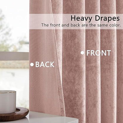 SMILETIME Pink Crushed Velvet Curtains 52x108inch Rod Pocket Luxurious Thermal Insulated Soundproof Drapes Soft and Durable Light-Filtering Window Treatments for Living Room Bedroom, 2 Panels