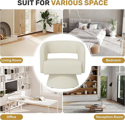 Swivel Accent Chair Set of 4, Modern Comfy Chenille Barrel Chairs, Oversized Upholstered Round Arm Chair for Living Room, Bedroom, Reading Room, Beige