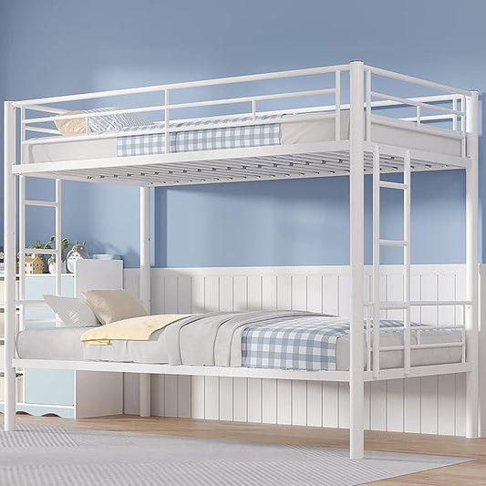 VECELO Bunk Bed Twin Over Twin, Metal Bunkbeds with Ladder and Full-Length Guardrail, No Box Spring Needed, Space Saving, Noise Free, White