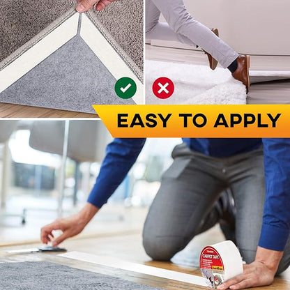 Carpet Binding Tape Double Sided - 2 In / 120 Ft (40 Yards) Tape Grippers for Hardwood Floors and Area Rugs - Strong Adhesive and Removable, Heavy Duty Stickers, Residue Free