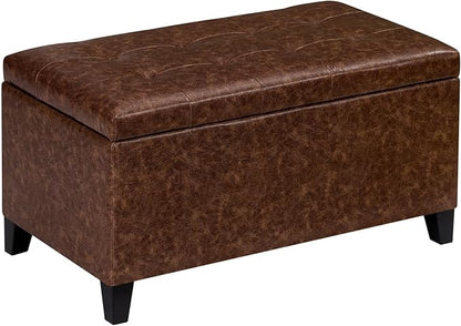 Asense Storage Ottoman Bench, Faux Leather Upholstered End of Bed Bench with Safety Hinge Wooden Legs, for Entryway Bedroom