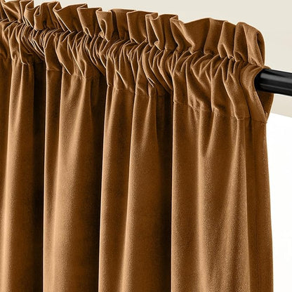 Lazzzy Velvet Blackout Curtains Thermal Insulated Room Window Drapes Super Soft Luxury Curtains for Living Room Bedroom Rod Pocket 2 Panels, Gold Brown, 52" W x 84" L