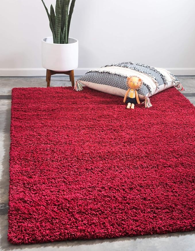 Unique Loom Solid Shag Collection Area Rug (8' x 10' Rectangle, Cherry Red)