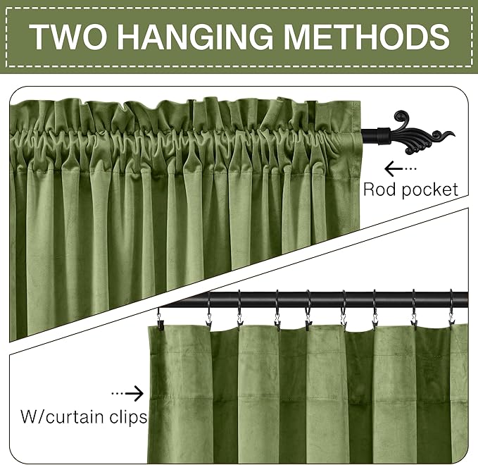 StangH Velvet Drapes Grass Green - Heavy Velvet Blackout Curtain Panels Rod Pocket Winter Warm Curtains Christmas Decorative Draperies for Bedroom/Sliding Door, 52 x 96 inches Long, 2 Panels