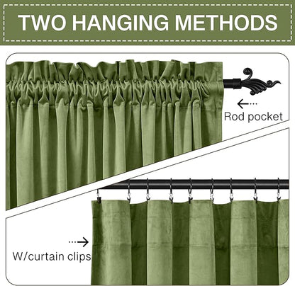 StangH Velvet Drapes Grass Green - Heavy Velvet Blackout Curtain Panels Rod Pocket Winter Warm Curtains Christmas Decorative Draperies for Bedroom/Sliding Door, 52 x 96 inches Long, 2 Panels