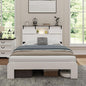 Queen Wood Bed Frame, Sliding Barn Door Storage Headboard with LED Lights and Charging Station, Farmhouse Wood Platform Bed with Metal Slat Supports, No Box Spring Required, Noiseless, White