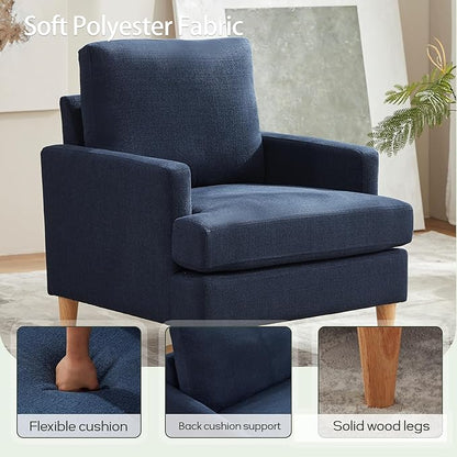 VKNOW Mid-Century Accent Chair, No Tools Assembly Required, Modern Upholstered Polyester Armchair for Living Room,Comfy Reading Accent Chairs with Wood Legs for Bedroom, Navy Blue