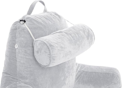 Husband Pillow XXL – Reading Pillow Bed Chair with Arms & Back Support – Light Grey - Back Pillow for Beds Sitting Up – Bed Rest Arm Pillow – Comfy Reading Pillow for Adults