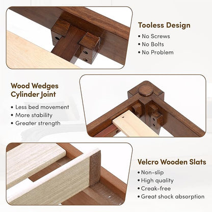 Thor Bed Frame King - Solid Wood Platform Bed - Japanese Joinery Bed Frame - Wood Slat Support - No Box Spring Needed - Easy Assembly - Minimalist & Modern Style (Walnut)