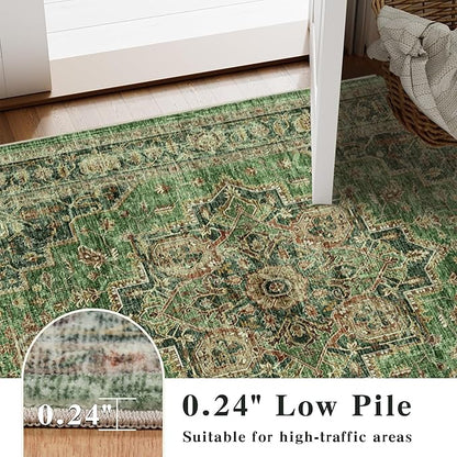 3x5 Area Rug Vintage Rugs for Indoor Entrance Stain Resistant Washable Entryway Rug Ultra Soft Low Pile Lightweight Carpet Faux Wool Rugs for Living Room Bedroom Playroom Home Office