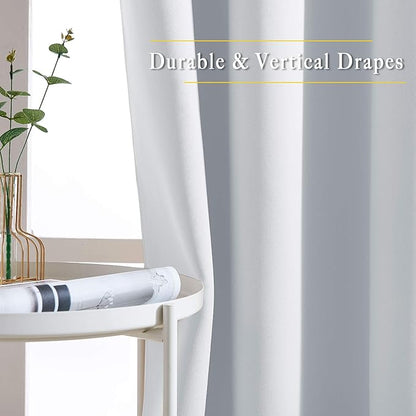 NICETOWN Greyish White Room Darkening Curtains Blackout 40 inch Curtains for Kitchen, Grommet Solid Window Treatments Sound Reducing for Bedroom, 2 Panels, W37 x L40, 2 Panels