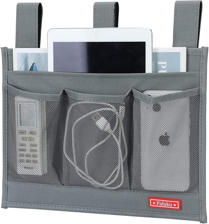 Falaku Hanging Bedside Caddy,Bedside Organizer Caddy for Bed Rails(4 Pockets-Grey)