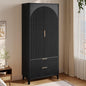 70.1" Arched Wooden Armoire Wardrobe Closet with 2 Doors and 2 Drawers, Fluted Bedroom Armoire with Hanging Rod Shelf, Clothing Storage Cabinet, Wardrobe Armoire Closet Cabinet for Bedroom