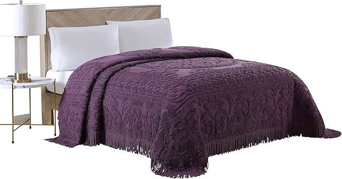 Beatrice Home Fashions Medallion Chenille Bedspread, Twin, Eggplant