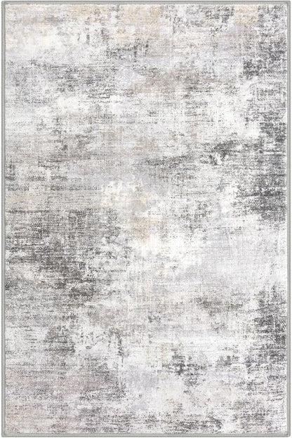 IOHOUZE Small Abstract Area Rug 2x3 Ft Entryway Rugs Washable Door Mat Indoor Entrance, Rubber Backed Throw Rugs, Printed Faux Wool Non Slip Floor Carpet for Foyer Front Door Sink, Grey Beige