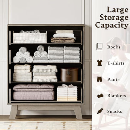 39" Tall Dresser for Bedroom, 4-Drawer Fluted Chest of Drawers, Modern Wood Highboy with Deep Storage, Metal Slides & Handles, Anti-Tip Kit, Vertical Clothes Organizer for Apartment, Nursery