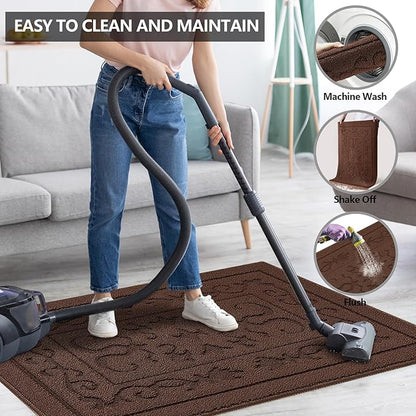FONEYI Indoor Door Mat 24" x 36", Dirt Trapper Door Mats Non-Slip Entryway Rugs Washable, Absorbent Resist Dirt Welcome Mat, Low Profile Inside Floor Mats for Front Back Door and Entryway, Coffee