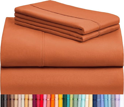 LuxClub 4 PC King Sheet Set, Deep Pockets Wrinkle Free Cooling Bed Sheets Hotel Bedding for Women, Men, Includes 1 Fitted Sheet, 1 Flat Sheet and 2 Pillowcases-Silky Soft Autumn Orange