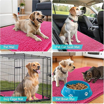 OLANLY Dog Door Mat for Muddy Paws 47x32, Absorbs Moisture and Dirt, Absorbent Non-Slip Washable Doormat, Quick Dry Chenille Mud Mat for Dogs, Entry Indoor Entryway Carpet for Inside Floor, Hot Pink