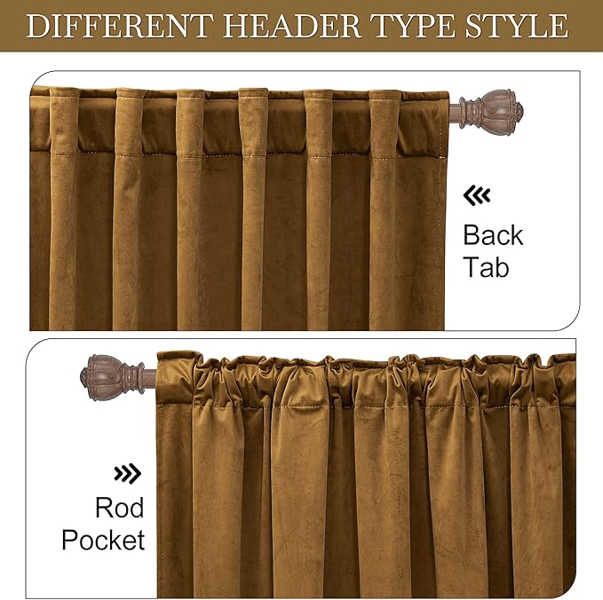 RYB HOME Velvet Closet Curtains 84 inches, Room Darkening Thermal Insulated Privacy Back Tab Drapes for Doorway Enterway, Dormitory, Gold Brown, W 42 x L 84 inches, 2 Panels Set
