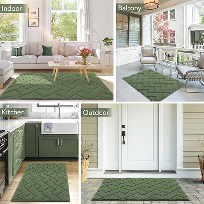 hicorfe Indoor Door Mat,Non Slip Door Mats,32"x48" Front Back Door Mat Rubber Backing,Absorbent Resist Dirt Entrance Inside Floor Mats for Entryway Washable Low-Profile(Green)