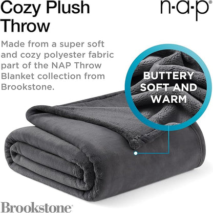 Brookstone Nap Plush Throw Blanket for Couch | Warm & Super Soft Blanket with Unmatched Heavy, Dense, and Ultra-Comfy Throw | Luxurious Drape, Cozying Up on a Sofa, Chair | Silver