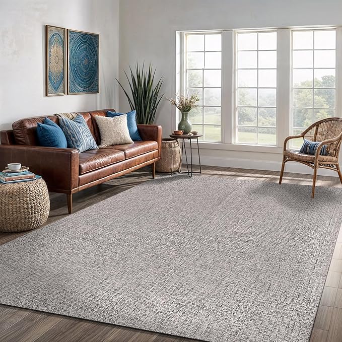 Easy Jute Rug 6x9 Indoor Outdoor Natural Rugs Solid Fiber Rug Woven Area Rug Boho Easy Clean Inside Carpet for Living Room Bedroom Dining Room Hallway or Outdoor Patio Porch (6 X 9 Silver)