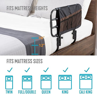 Stander EZ Adjust Bed Rail, Adjustable Senior Bedrail and Safety Assist Railing for Elderly Adults with Organizer Pouch, ASTM Safety Approved Guard-Rail, Black