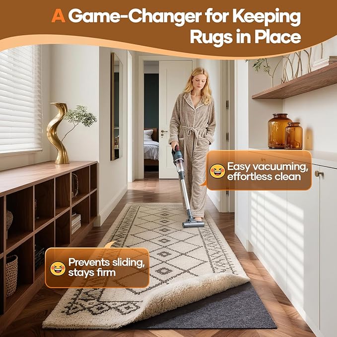 Veken Non Slip Cushioned Runner Rug Pad Gripper 2 x 12 Ft, Felt and Silicone Backing, 1/4 inch Thick Carpet Liner for Hardwood Floors and Finishes, Under Area Rugs Anti Skid Mat, Keep Rugs in Place