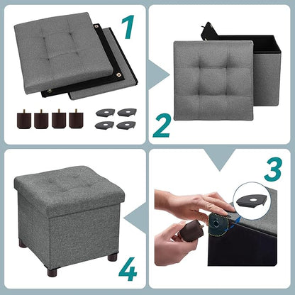 BRIAN & DANY Small Ottoman with Storage, Small Storage Ottoman, Folding Foot Stool with Wood Legs for Living Room and Bedroom Linen Rest Seat, 12.6"x12.6"x12.8" - Gray