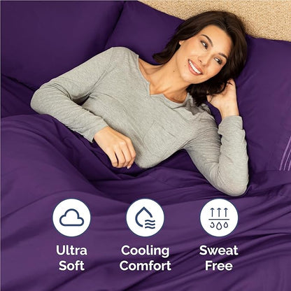 Full Size 4 Piece Sheet Set - Comfy Breathable & Cooling Bed Sheets Set - Hotel Luxury Bedding for Women, Men, Kids, Teens, Boys & Girls - Deep Pockets, Ultra-Soft, Wrinkle Free - Oeko-Tex - Purple