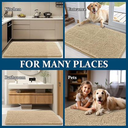 OLANLY Dog Door Mat for Muddy Paws 35x24, Absorbs Moisture and Dirt, Absorbent Non-Slip Washable Doormat, Quick Dry Chenille Mud Mat for Dogs, Entry Indoor Entryway Carpet for Inside Floor, Beige