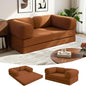 COMAX Futon Sofa Bed, 4-in-1 Floor Foldable Sofa Couch Bed Queen with L-Shaped Armrests, Convertible Folding Chair Bed Corduroy Sleeper Mattress Fold Out Comfy Lounge for Living Room, Orange
