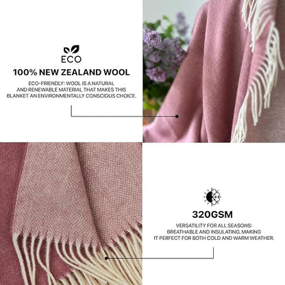 | Wool Blanket/Throw | 100% New Zealand Wool | Perfect for Home and Outdoors | Virgin Wool Throw with Fringes 55"x79"(140 x 200 cm)