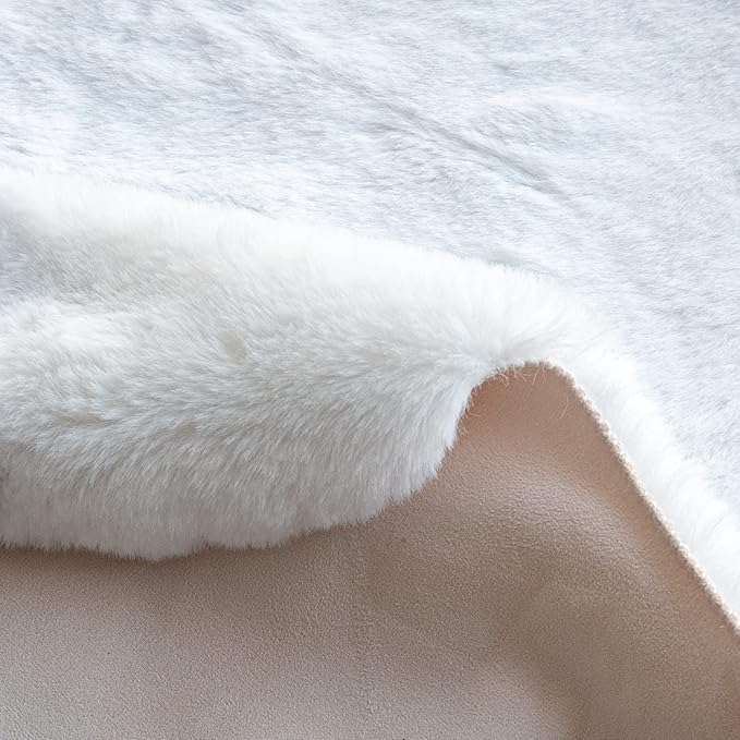 White Round Shag Rugs 6ft Faux Rabbit Washable Fur Area Rugs for Living Room Circle Fluffy Rugs for Bedroom Boho Rug Home Room Décor