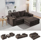 Boneless Sectional Loveseat Couch with Ottoman, Convertible Tufted Button Modular Floor Sleeper Sofa Bed, Comfy Foldable Compression Love Seat Sofa for Living Room, No Assembly, Brown