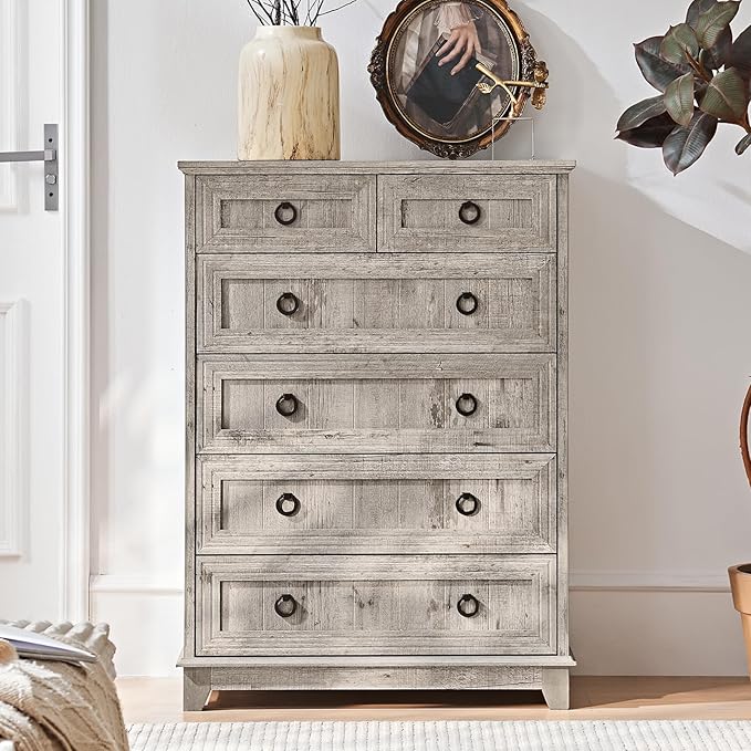 Farmhouse 6 Drawer Dresser for Bedroom Set of 2, 41" Tall Small Dressers & Chest of Drawers, Rustic Wood Dresser with Metal Handle, Storage Organizer Closet for Living Room, Hallway, Entryway