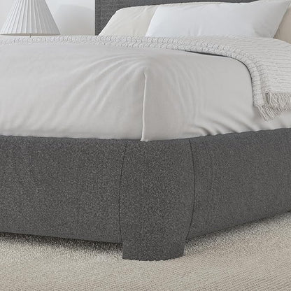 BarnFurin Full Size Bed Frame, Upholstered Platform Bed with Headboard, Boucle Soft and Cloud Bed Frame, Modern Style, No Box Spring Required, Easy Assembly, Dark Grey